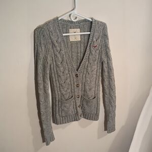 Vintage Hollister Womens Size Small Gray Cable-Knit Button-Up Cardigan Sweater